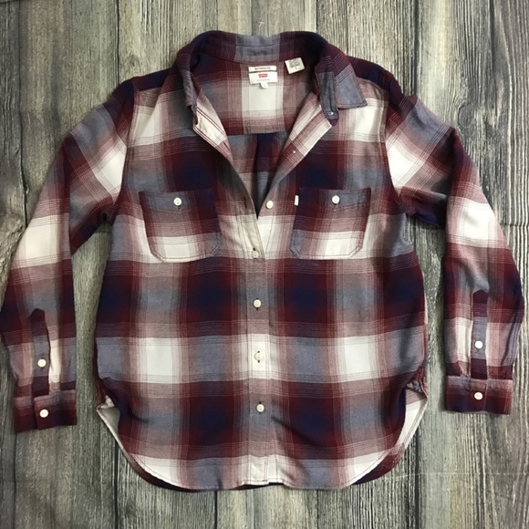 Levi's Blue Red Flannel Button Up Shirt Top M - Picture 5 of 8